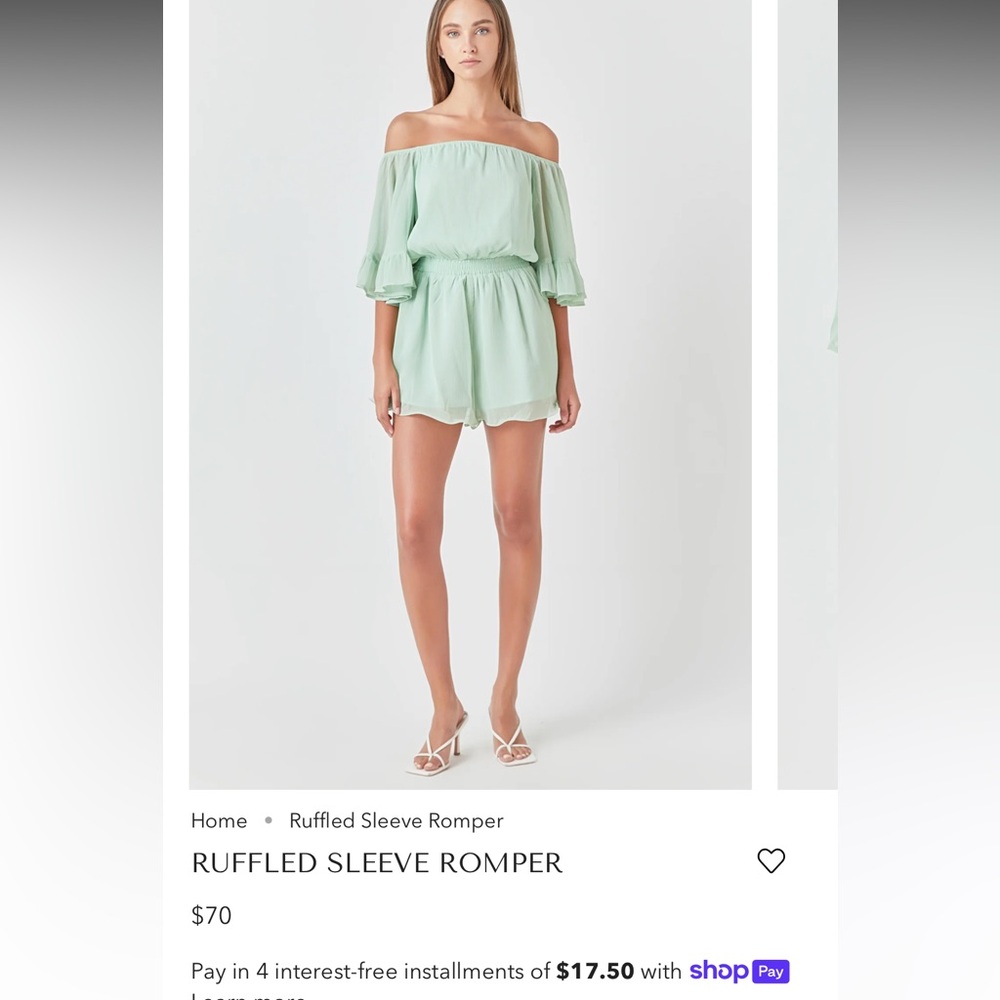 Jumpsuit - like new- Green - off the shoulder Romper - size S